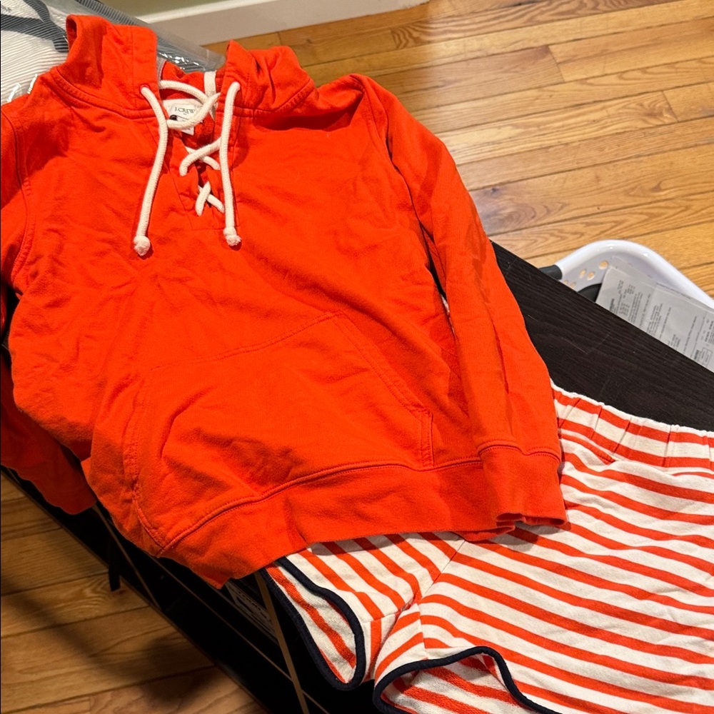 Tommy Hilfiger Bright Red Pullover and Striped Lounge Shorts